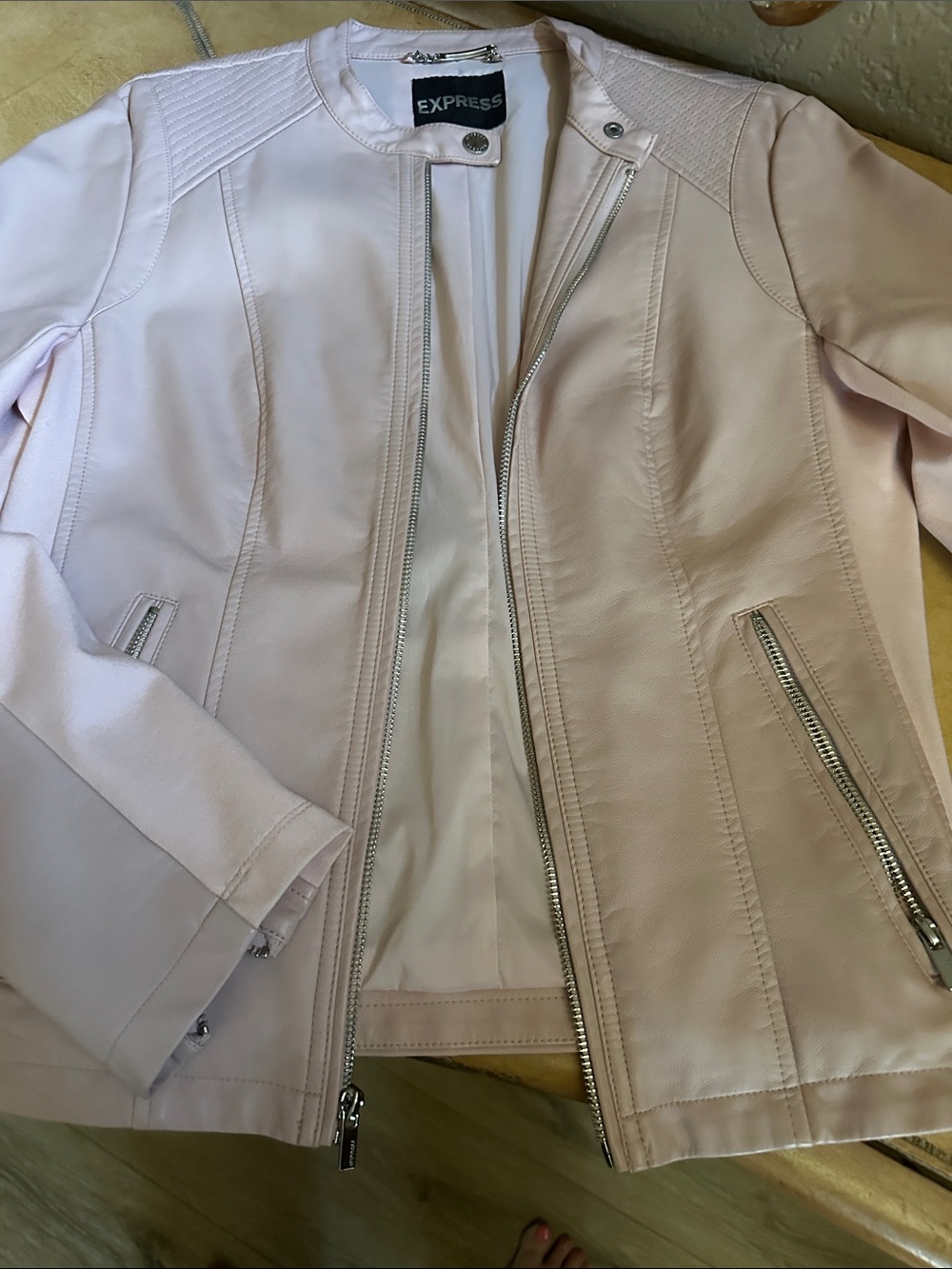 Express Pale Pink Women’s Moto Leather Jacket SZ M